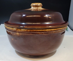 Vintage Pottery Brown Drip Glaze 9&quot; Serving Bowl with Lid - £31.60 GBP