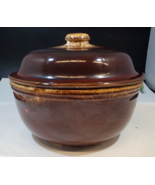 Vintage Pottery Brown Drip Glaze 9&quot; Serving Bowl with Lid - £31.60 GBP
