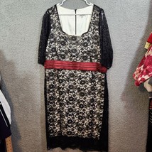 Kiyonna Womens Lace Overlay Midi Dress Size 2X NWT Square Neck Burgundy Waist - £28.76 GBP