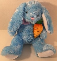 Caltoy Easter Bunny Rabbit plush blue white pink nose bow ribbon holding carrot - $12.86