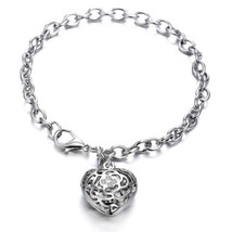 Swarovski Crystal Heart Charm Bracelet Rhodium Overlay 8 Inch New - £27.99 GBP