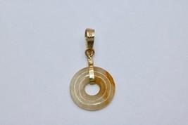 Fine 14K Yellow Gold Jade Chinese Donut Circle Pendant Charm 10mm - £62.92 GBP