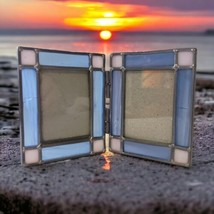 Handmade Stained Glass Picture Frame Double Blue Pink Vintage Bohemian TINY FLAW - $24.74