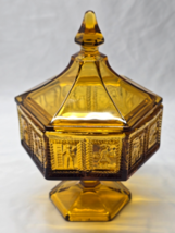Vintage IMPERIAL GLASS 9&quot; Candy Trinket Dish SPRINGERLE 618 Honey Amber ... - $15.71