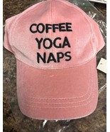 Blush Pink Velour &quot;Coffee Yoga Naps&quot; Hat ~Baseball Cap Women&#39;s Adjustabl... - $9.63