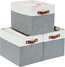 Decomomo Cubby Storage Bins | 13X15X13Inch Fabric, Grey And White, 13X15X13&quot;- 3P - £34.36 GBP