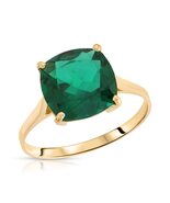 14K SOLID GOLD RING WITH LAB. GROWN CUSHION EMERALD - €387,41 EUR