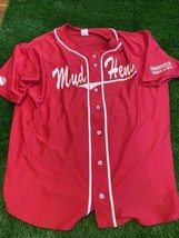 Mud Hens Red Size L Button Up Baseball Jersey A4 Short Sleeve - $35.05