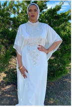 Wedding Ramzan Dress Farasha Abaya Dubai Kaftan White Fance Moroccan Geo... - $68.00