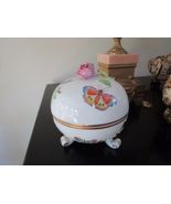 Hungarian Herend Footed Covered Trinket Box, Red Rose Top[ZS] - $121.77