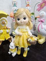 Easter Sprink Little Girl Yellow Dress Bunny Rabbit Basket Eggs Figurine... - $39.59