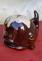 Redware Pottery Drip Glaze Whale Piggy Bank 1960&#39;s Plug Included - $20.57