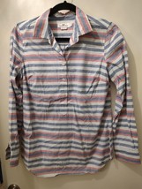 Vineyard Vines Button Up Popover Ladies 6 Blue Red Striped Cotton Long S... - £17.57 GBP