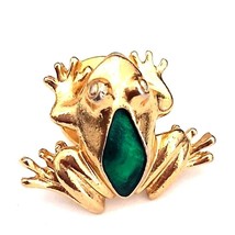 Avon Gold Tone Frog Shaped Lapel Pin with Green Glass Cabachon - $11.87