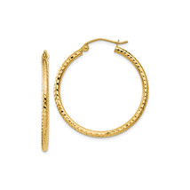 Finest Gold 2 x 30 mm 14K Yellow Gold Diamond-Cut Round Tube Hoop Earrin... - £175.62 GBP