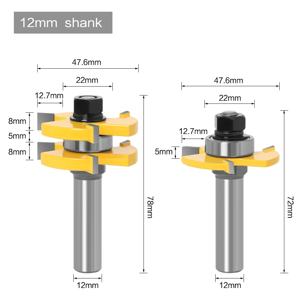 2pcs 8mm&amp;12mm&amp;1/2&#39;&#39;shank  Joint emble Router Bits Tongue &amp; Groove T-Slot Milling - £174.61 GBP