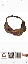 80&#39;s Vintage Twisted and Braided Rope Belt Tan Blue Rust See Meas. - £11.18 GBP