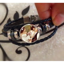 Womens Photo Pendant Faux Leather Bracelet + Glass Silver Plated Fashion Jewelry - £5.49 GBP