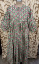 Pure Cotton Long Dress Indian Block Print Colourful Summer Earthy Elegan... - $54.99