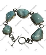 925 Sterling Silver Natural Larimar Bracelet Handmade Birthstone Jewelry - $2,078.57 MXN