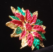 Christmas Poinsettia Floral Brooch Pin Vintage - $9.89