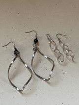 Lot of Large Open Silvertone Twist w Black Bead &amp; Multiple Twist Dangle Earrings - £10.34 GBP