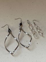 Lot of Large Open Silvertone Twist w Black Bead &amp; Multiple Twist Dangle Earrings - £10.46 GBP