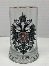 Vintage Thick Heavy Glass Austria Coat Of Arms Beer Mug Gold Rim 1 Pint ... - €14,33 EUR