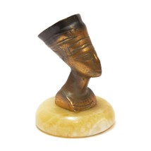 Vintage Egyptian Small Copper Tone Queen Nefertiti Figurine on Marble Onyx Base - £27.19 GBP