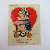 Vintage Valentine Card Cutout Stand Up Boy Cap Riding Tricycle Bavaria UNSIGNED - £7.98 GBP