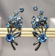 Vintage Flower Blue Prong Set Rhinestones Floral Climber Clip-on Earring... - £16.33 GBP