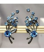 Vintage Flower Blue Prong Set Rhinestones Floral Climber Clip-on Earring... - £16.26 GBP