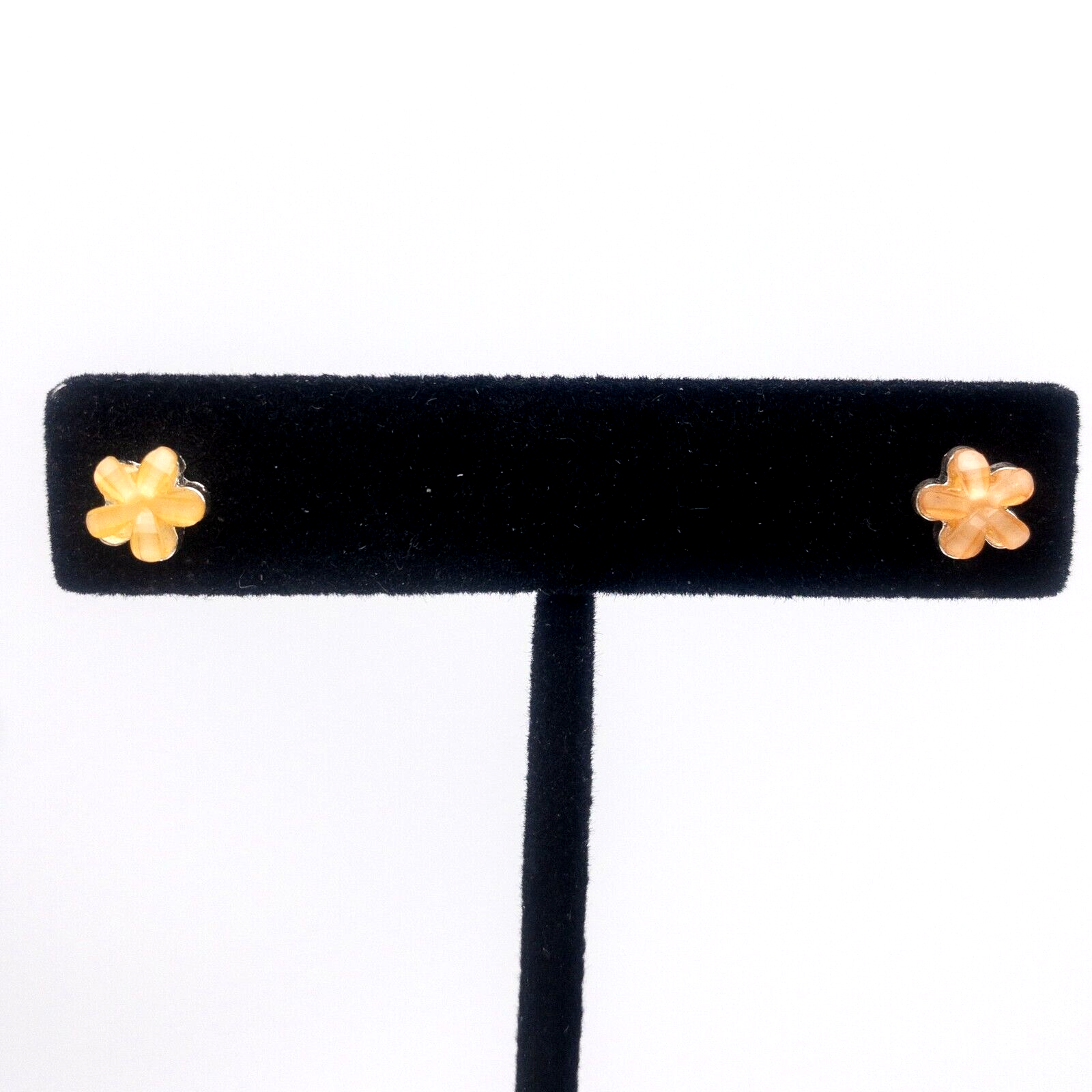 Yellow Peach Flower Earrings Mismatched? Small 1/4&quot; Wide Flexible Plasti... - $1.00
