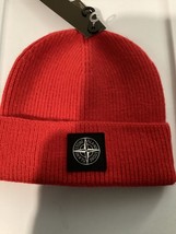 Stone Island Beanie -  Red wool rib knit logo beanie QR CODE - $34.65