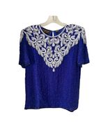 Vintage Mark &amp; John by Sam Royal Blue Beaded Silk Evening Top Formal Blouse - $32.40