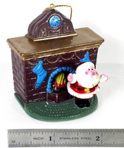 Santa Claus on Fireplace w/ Stockings 2&quot; Plastic Christmas Ornament - £3.19 GBP