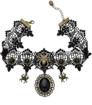 Spider Choker for Women Costume Vintage Lace Choker Necklace with Black Stone - £9.75 GBP