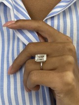 3 Ct Emerald Cut CZ White Diamond Solitaire Wedding Ring 14k White Gold Finish - £55.87 GBP