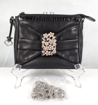 BRIGHTON Black Leather Floral Adorned BOW Small Clutch Mini  Bag - $88.06