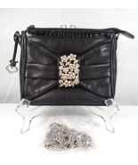 BRIGHTON Black Leather Floral Adorned BOW Small Clutch Mini  Bag - £66.17 GBP