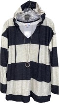 NWT LuLaRoe Large Black &amp; Cream Wide Striped ELIZA Long Sleeved Hoodie - $40.58