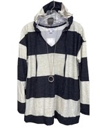 NWT LuLaRoe Large Black &amp; Cream Wide Striped ELIZA Long Sleeved Hoodie - $40.58