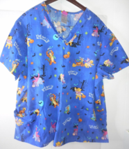 Disney Scrub Top Womans 3X Winnie The Pooh/Friends Blue Halloween Print Pockets - £19.77 GBP