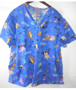 Disney Scrub Top Womans 3X Winnie The Pooh/Friends Blue Halloween Print ... - £19.77 GBP