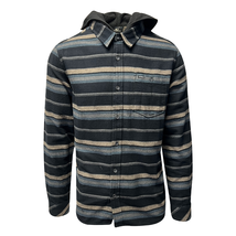 O&#39;Neill Men&#39;s Black Flannel Shirt Redmond Hooded Horizontal Striped (S31) - $28.06