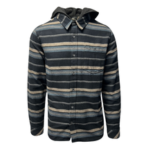 O&#39;Neill Men&#39;s Black Flannel Shirt Redmond Hooded Horizontal Striped (S31) - $27.91