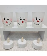 SET OF Stony Creek Frosty Frosted Glass Battery Candle Light Holders Sho... - $14.79