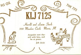 Vtg Ham Radio CB Amateur QSL QSO Card KLJ 7125 Morris Illinois IL Embossed - $16.78