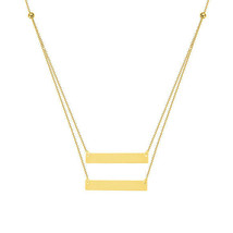 14K Solid Yellow Gold Double Layer Duo Mini Bar Plate Necklace 16&quot;-18&quot; adjust - £330.27 GBP