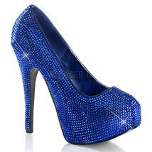 BORDELLO TEEZE-06R Royal Blue Satin Rhinestone Covered 6&quot; Heels Platform Shoes 6 - $59.95